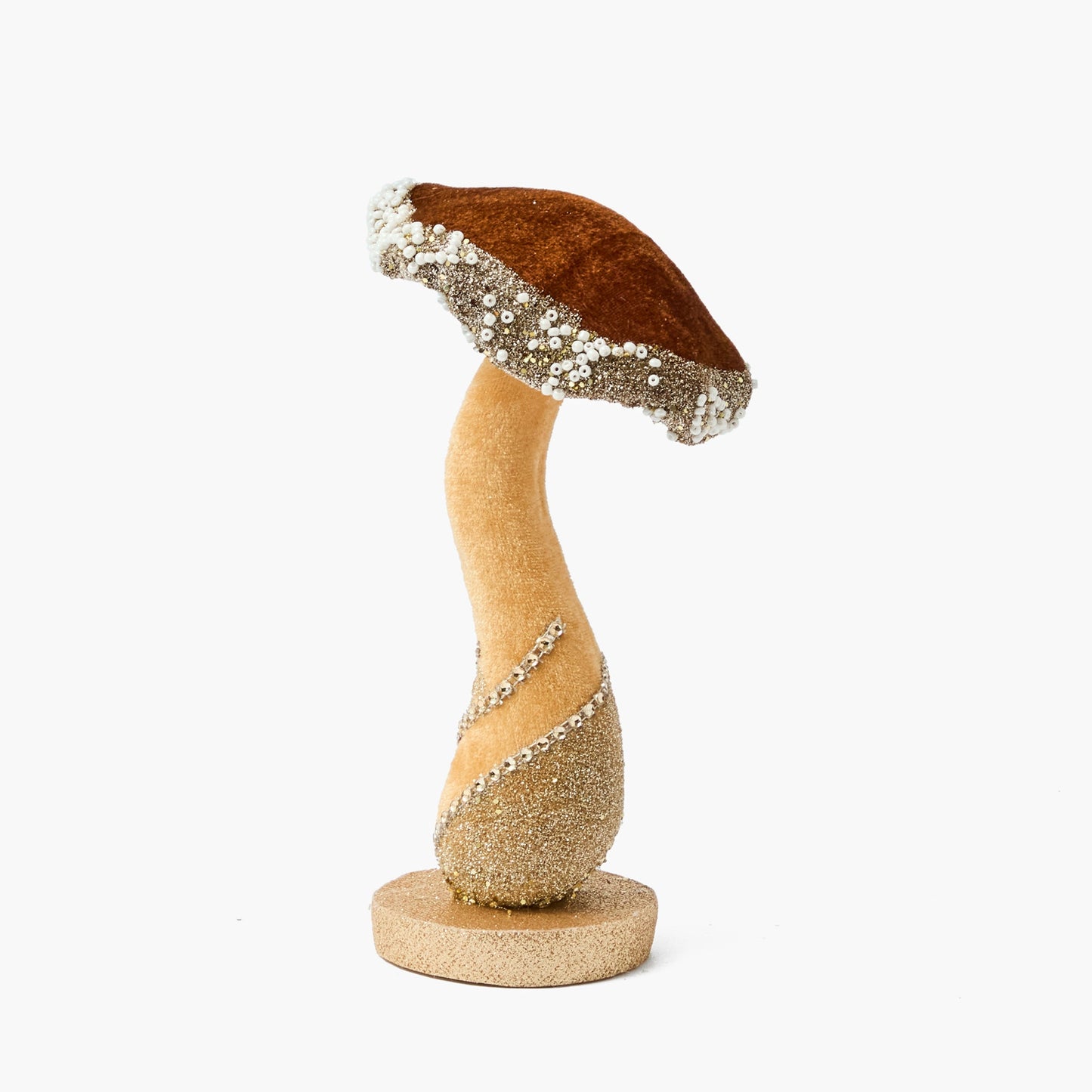 Chocolate Glitter Beaded Velvet Mushroom (Set of 3)