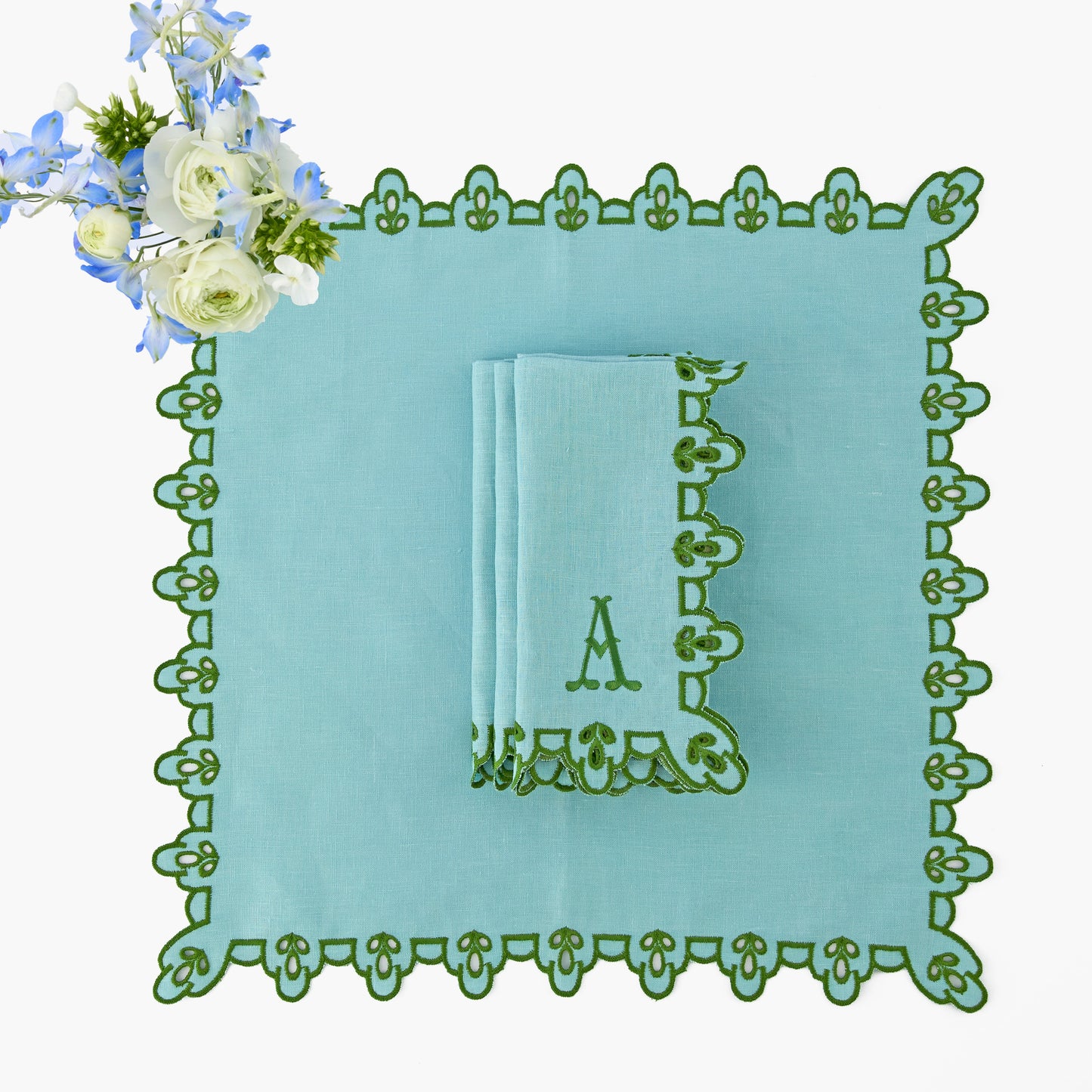 Blue & Green Sophia Waxed Placemats & Napkins (Set of 4)