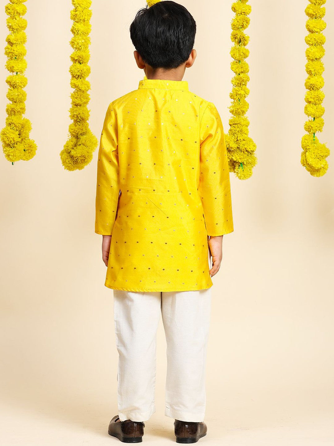 Boys Embroidered Zari Silk Straight Kurta with Pyjamas