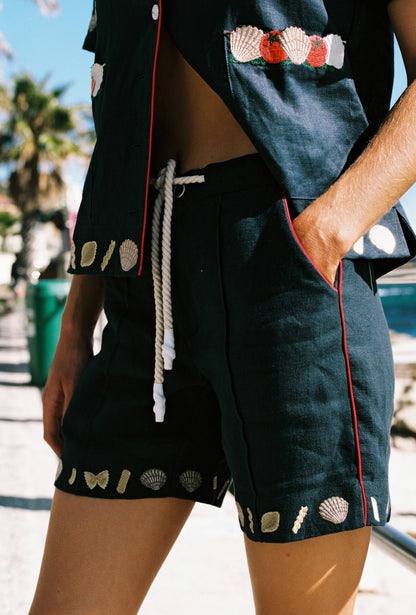 'Vongole!' Cabana ~ Crop Cut (Navy)
