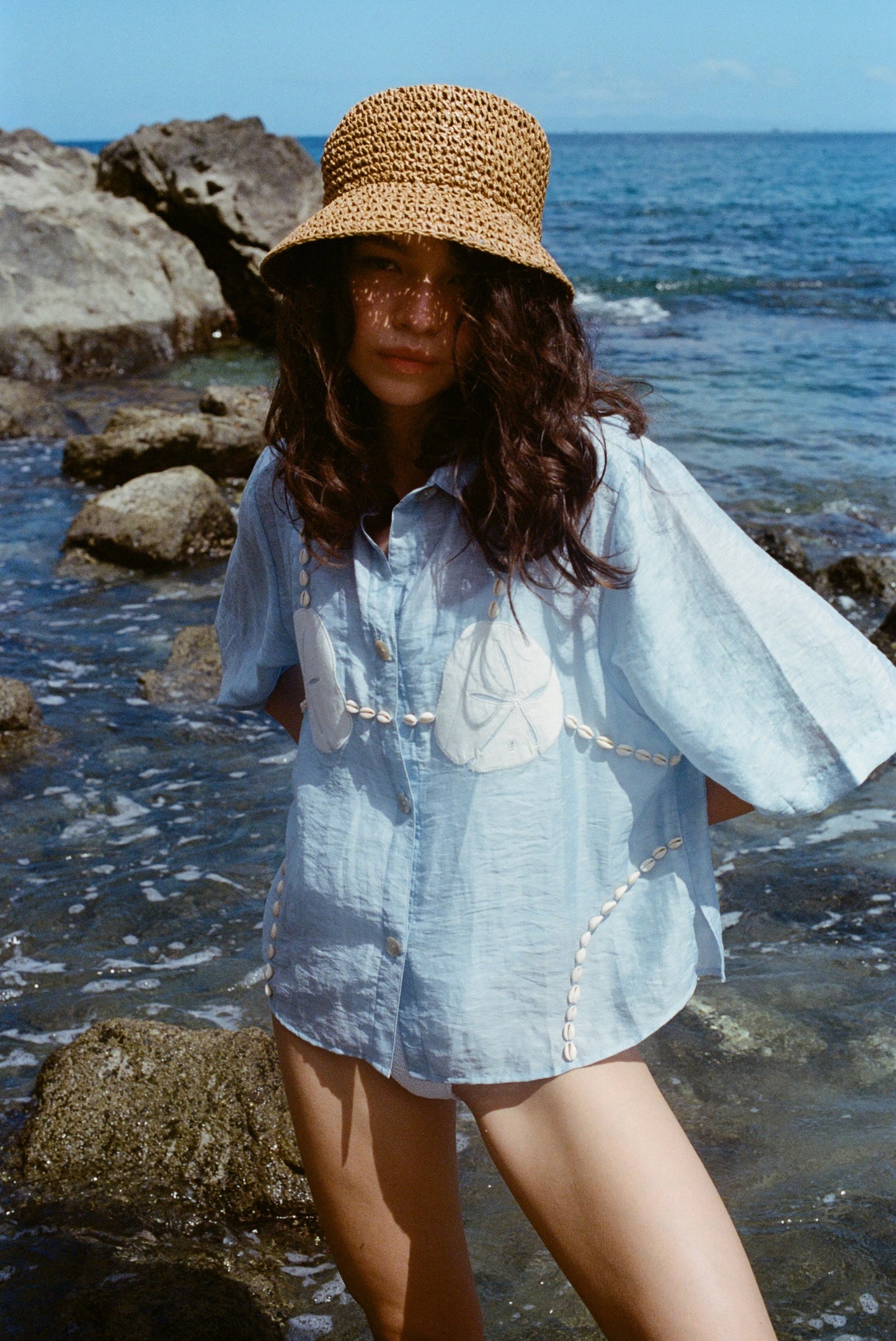 'Sand Dollar Stimulus' ~ Relaxed Crop Cut (Blue)