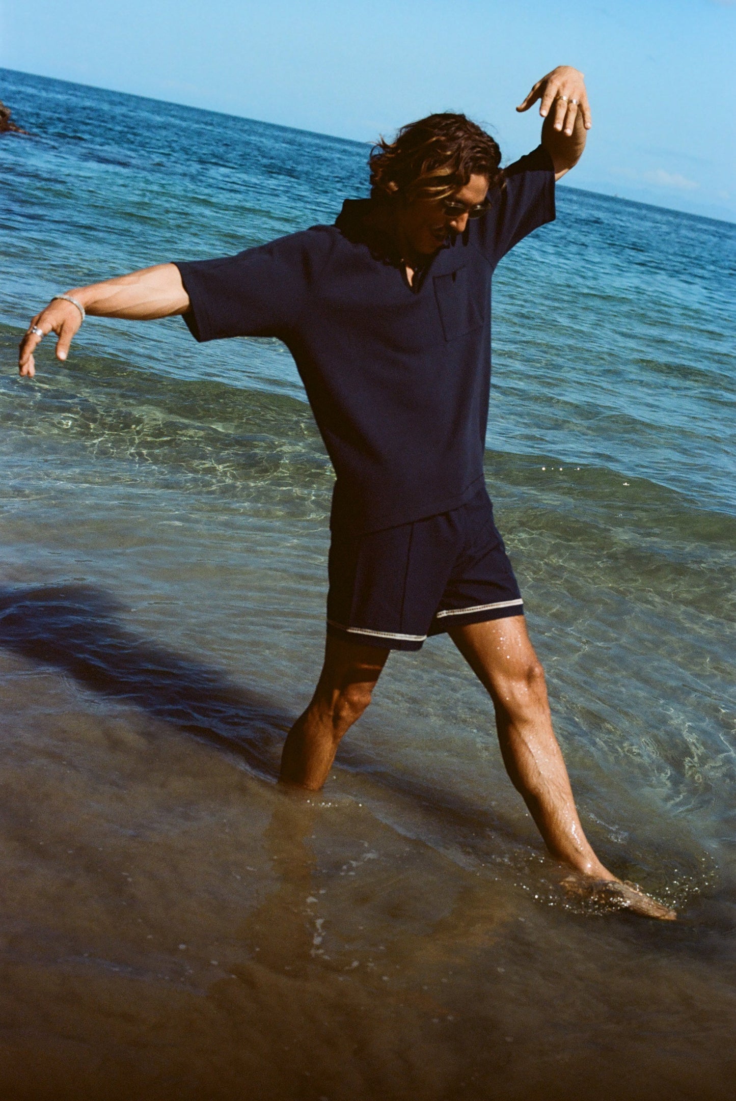 Raglan Mesh Polo (Navy)