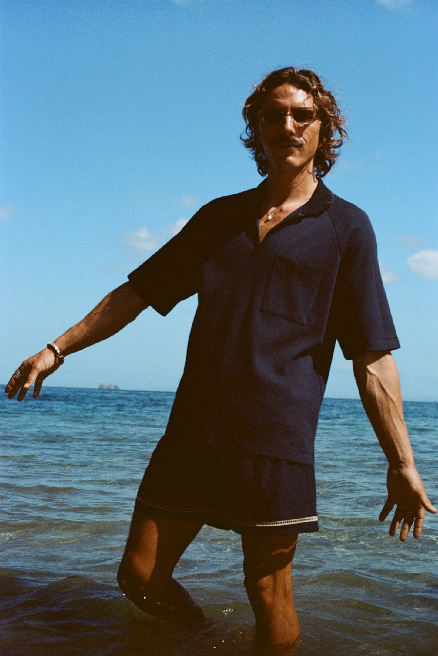Raglan Mesh Polo (Navy)