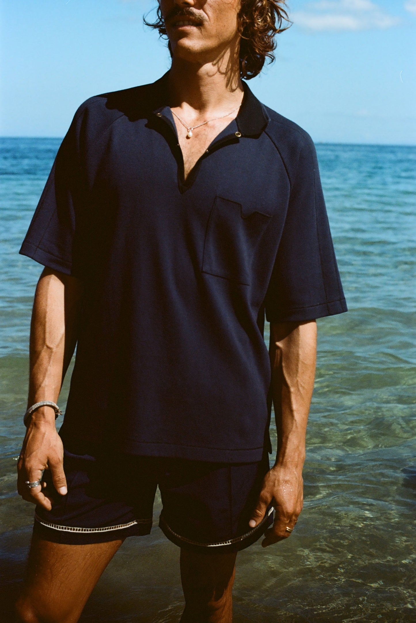 Raglan Mesh Polo (Navy)