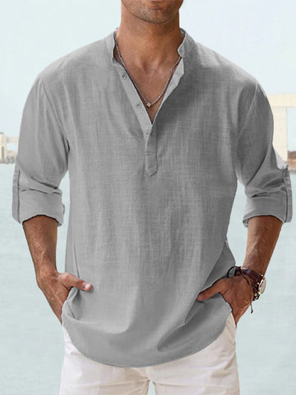 Men's Loose Fit Long Sleeve Sports Shirt – Stand Collar, 12 Colors, S–3XL
