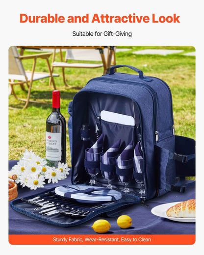 Beach & Picnic Backpack for 4 with Insulated Cooler Compartment