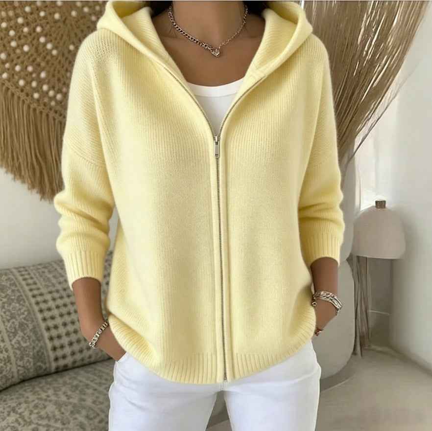 Women's Zip-Up Knitted Hooded Cardigan – Cozy Casual Sweater