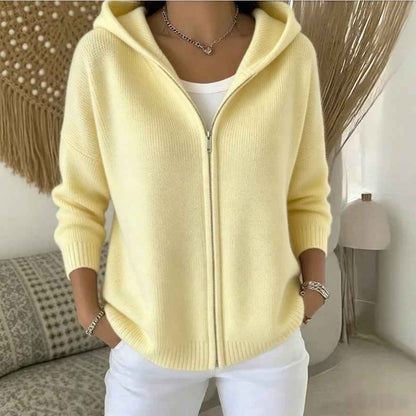 Women's Zip-Up Knitted Hooded Cardigan – Cozy Casual Sweater
