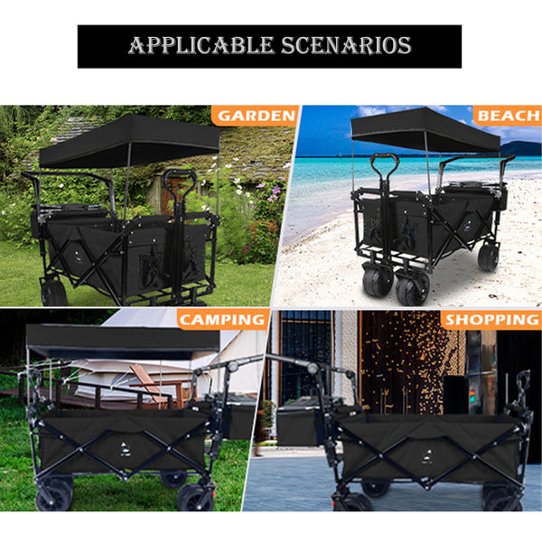 Heavy Duty Foldable Wagon with Canopy & Cooler Bag | All-Terrain Wheels