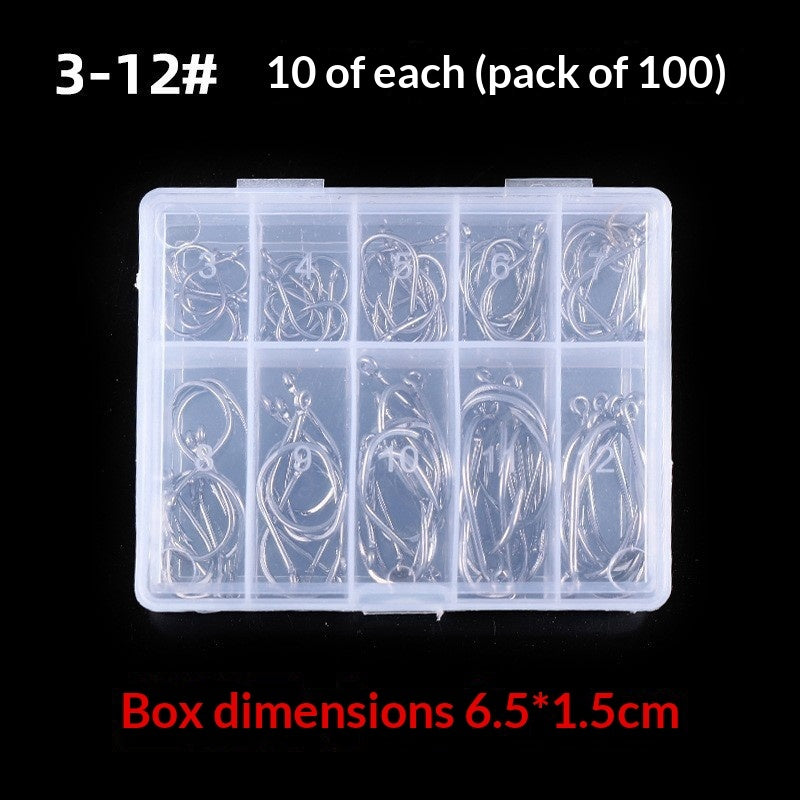 Alloy Fishhook Set with Eye – Sizes 3–12, Boxed (100 to 2000 Pieces)