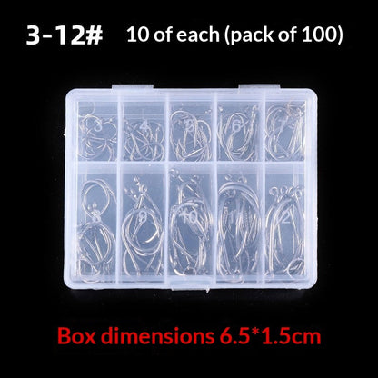 Alloy Fishhook Set with Eye – Sizes 3–12, Boxed (100 to 2000 Pieces)