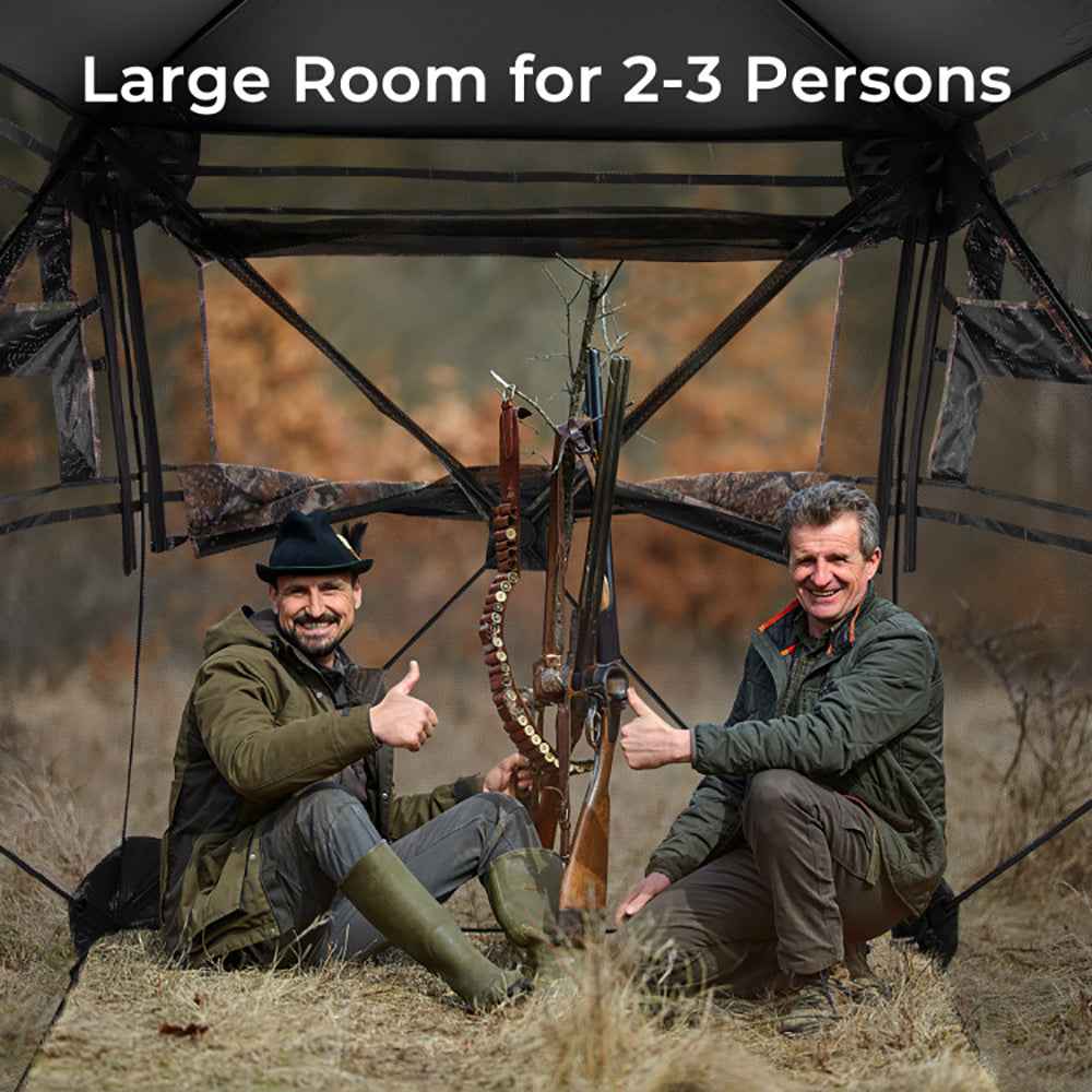 360° Pop-Up Hunting Blind – One-Way See-Through, 2-3 Person, Silent Windows