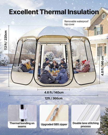 Clear Bubble Dome Tent | 12x11.1 FT Pop-Up Igloo for 10-12 People | 540° View