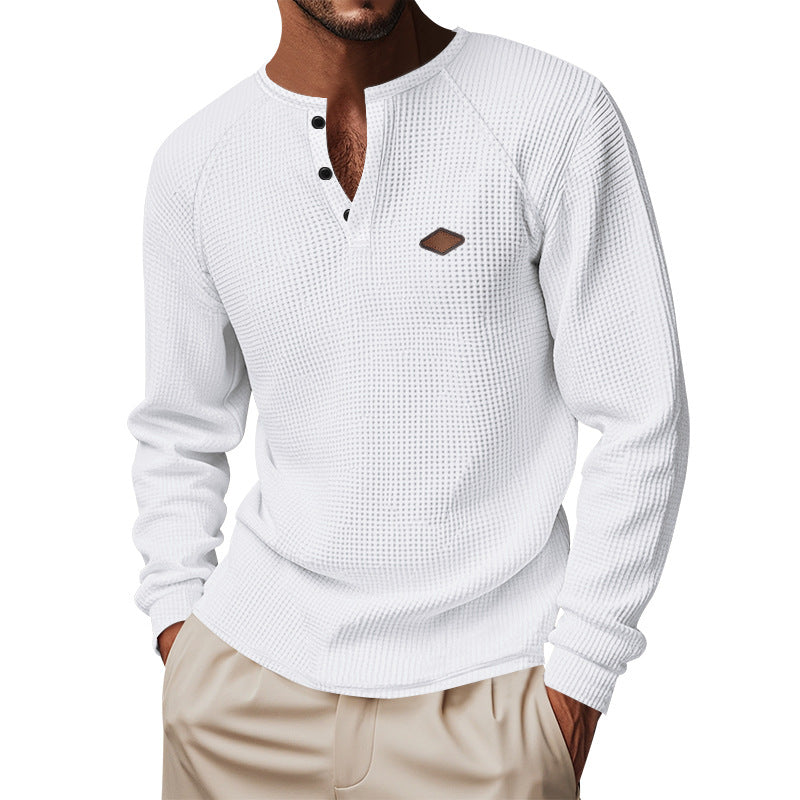 Men's Waffle Knit Raglan Pullover – Loose Fit, 6 Colors, S–XXXL