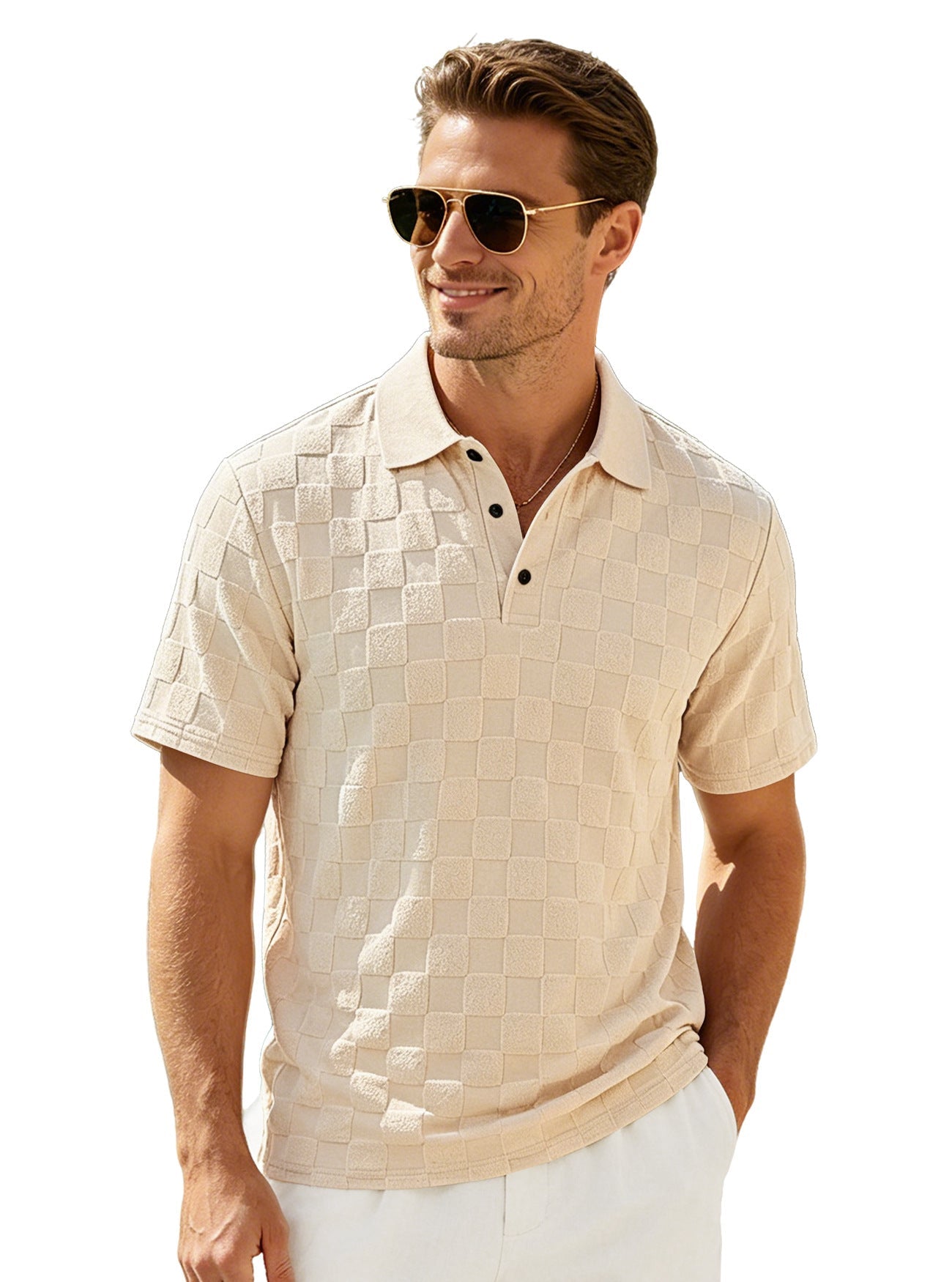 Men's Jacquard Lapel Collar Loose Fit Polo Shirt