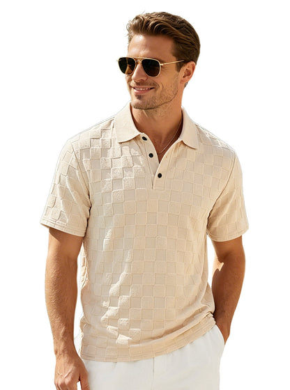 Men's Jacquard Lapel Collar Loose Fit Polo Shirt