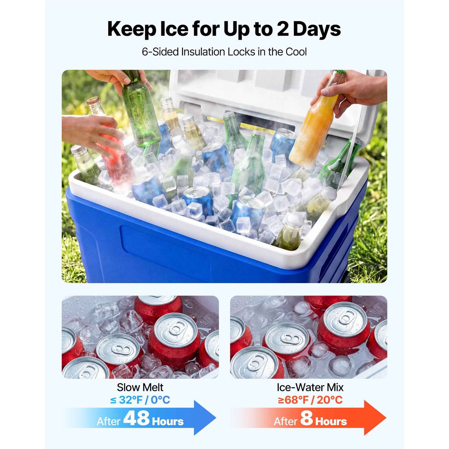 Hard Cooler 45QT Portable Rolling Cooler with Wheels