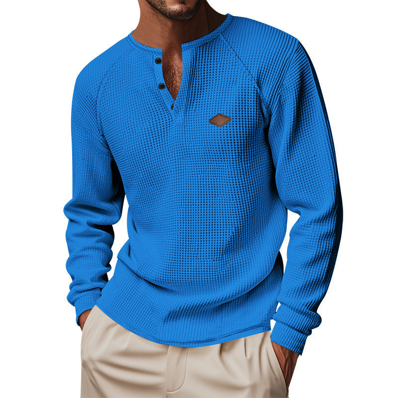 Men's Waffle Knit Raglan Pullover – Loose Fit, 6 Colors, S–XXXL