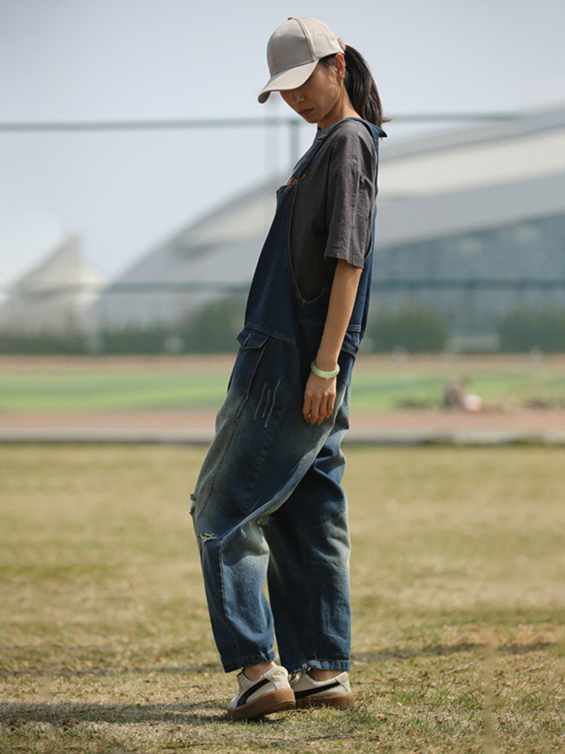 Chic & Relaxed Women's High Waist Denim Dungarees | Eva Trends