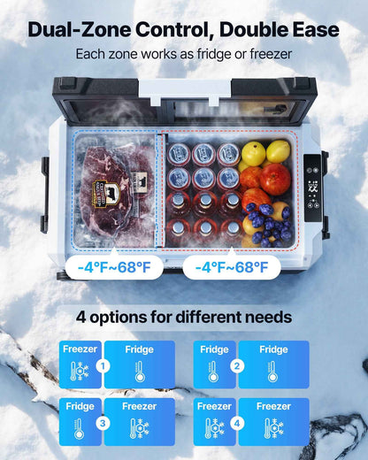 12V Portable Car Fridge Freezer 58QT | Dual Zone, Wheels & App Control