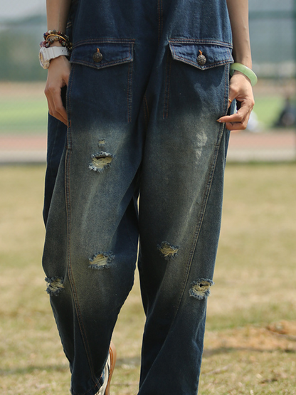 Chic & Relaxed Women's High Waist Denim Dungarees | Eva Trends