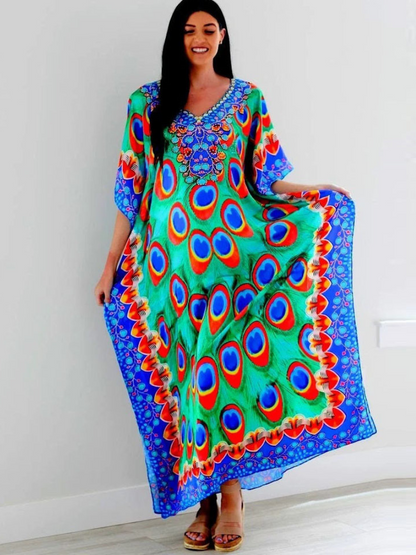 Pure Soul Women's Polyester V-neck Kaftan Dress
