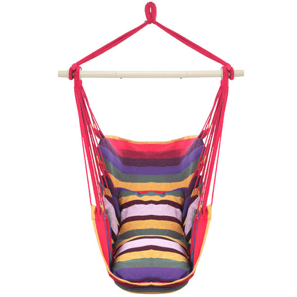 Rainbow Cotton Canvas Hanging Rope Chair – 250 lb Capacity with 2 Pillows for Indoor & Outdoor Use