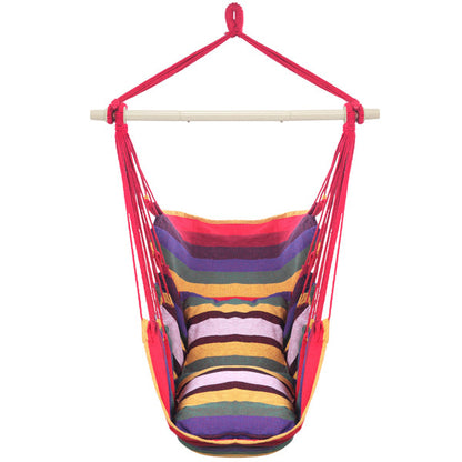 Rainbow Cotton Canvas Hanging Rope Chair – 250 lb Capacity with 2 Pillows for Indoor & Outdoor Use