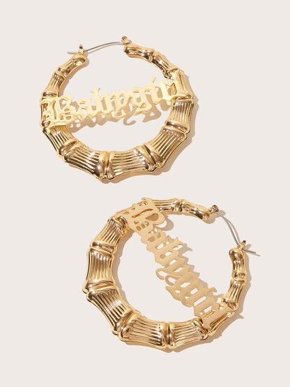 1pair Letter Decor Round Drop Earrings