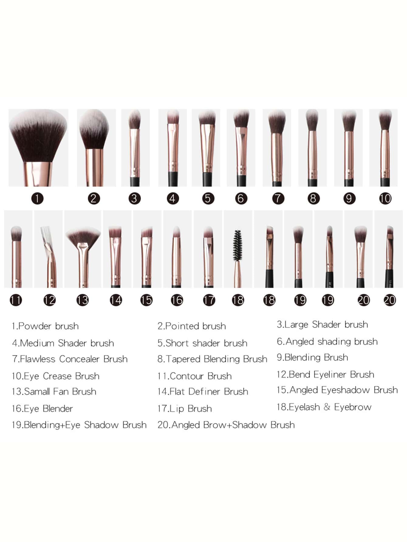 20pcs Duo-fiber Makeup Brush Set