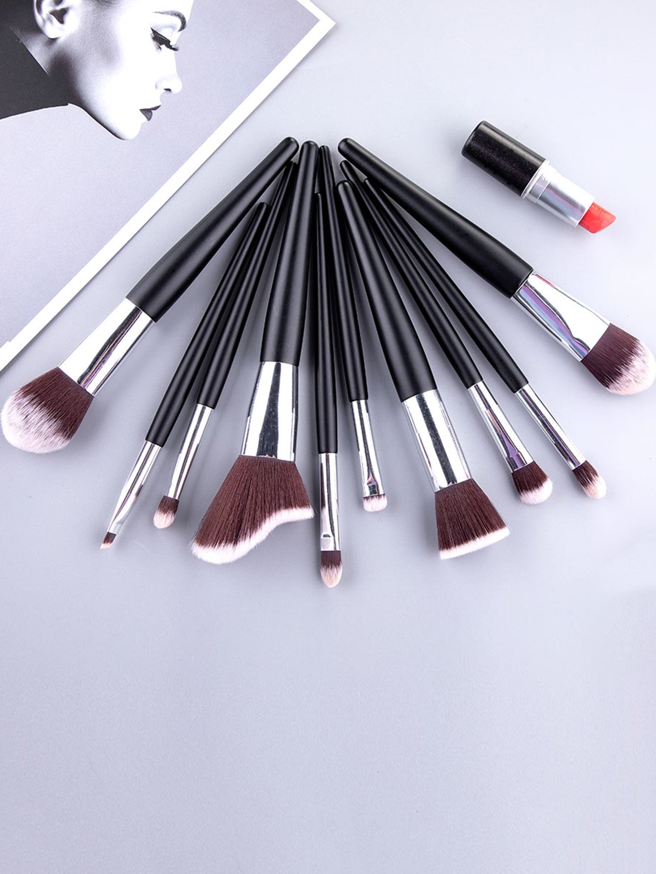 10pcs Duo-fiber Makeup Brush Set