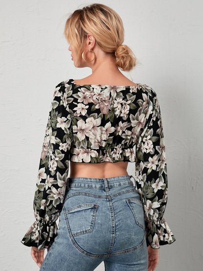 Allover Floral Square Neck Crop Top