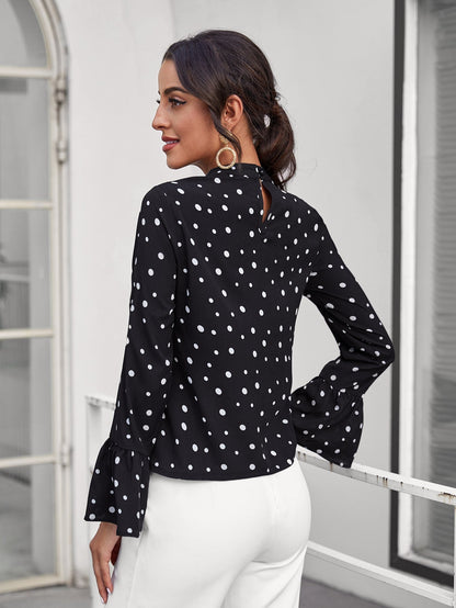Bell Sleeve Polka Dot Ruched Front Top