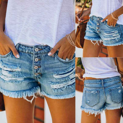 Women's Fringe Denim Shorts – Available in 7 Colors
