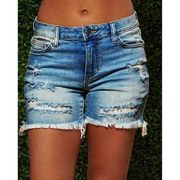 Women's Ripped Fringe High-Stretch Denim Shorts
