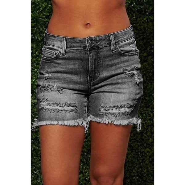 Women's Ripped Fringe High-Stretch Denim Shorts
