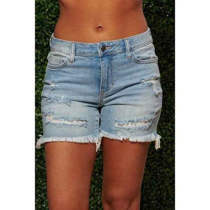 Women's Ripped Fringe High-Stretch Denim Shorts