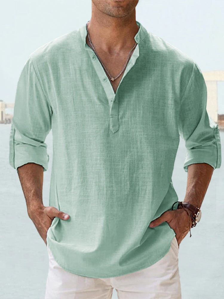 Men's Loose Fit Long Sleeve Sports Shirt – Stand Collar, 12 Colors, S–3XL