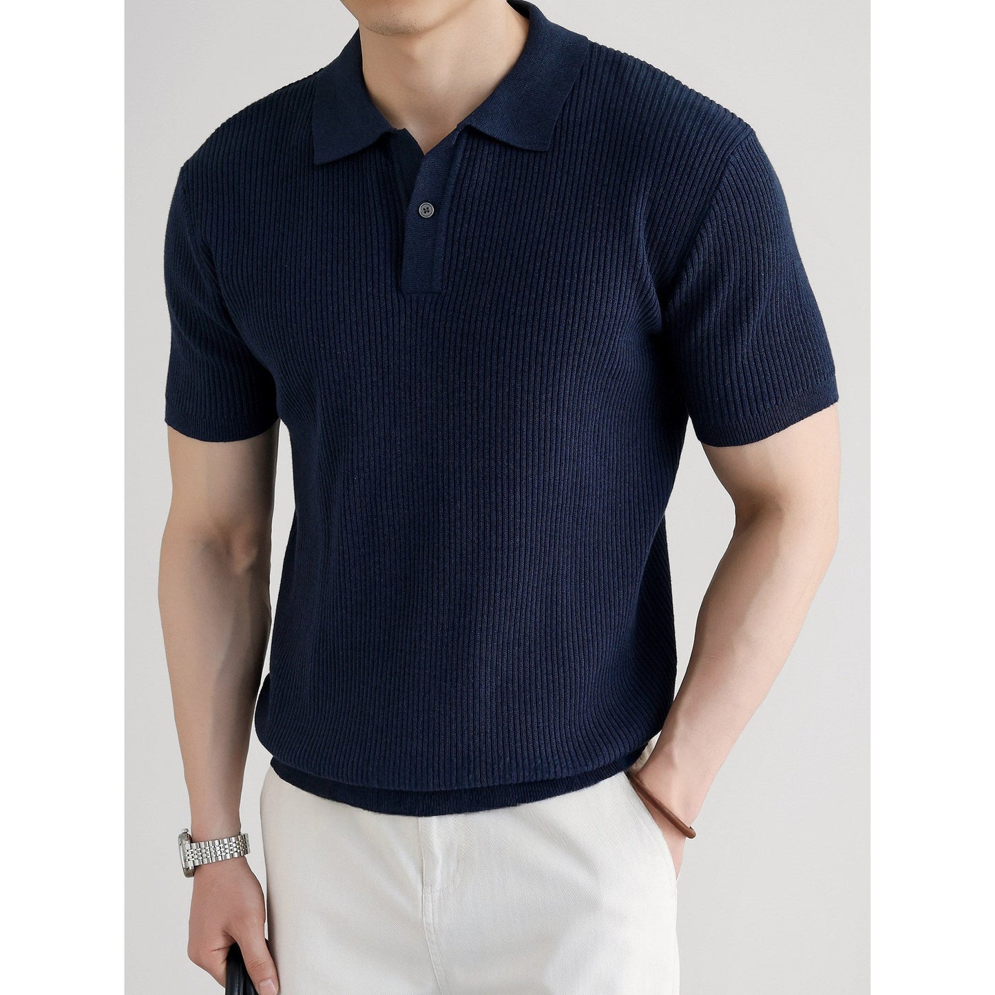 Men's Ice Silk Slim Fit Lapel Short-Sleeve Polo Shirt