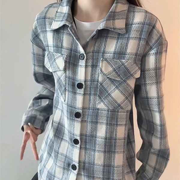 Women's Relaxed-Fit Plaid Cardigan Shirt – Casual Flannel-Style Top
