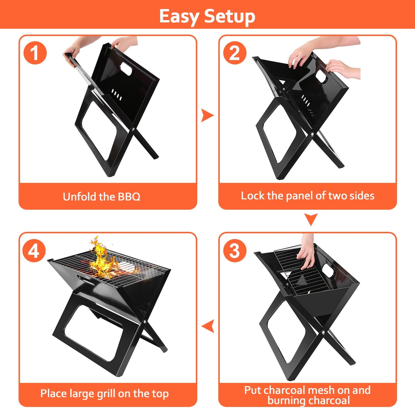 Foldable Portable Charcoal BBQ Grill – 170 sq in Cooking Surface