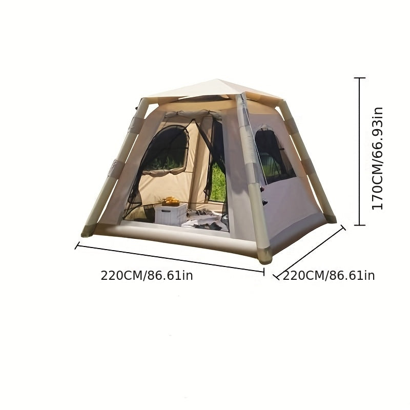 2–4 Person Quick-Inflate Camping Tent – Waterproof Oxford with Mesh Windows & Carry Bag | Khaki