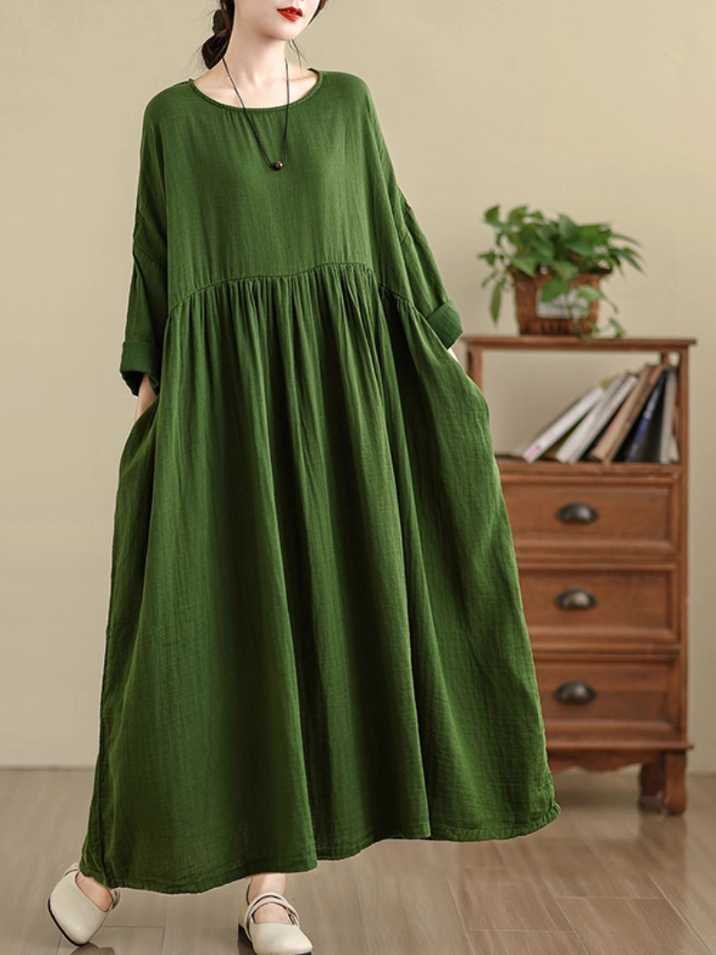 Elegant Women's Pleated Solid Color Smock Dress | Eva Trends