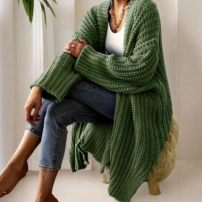 Women's Long Open-Front Knit Cardigan – Blue, Green & Black