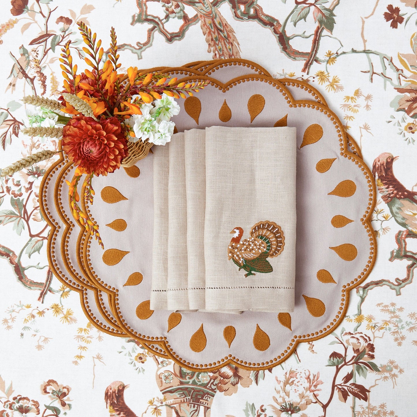Taupe Turkey Embroidered Linen Napkins (Set of 4)
