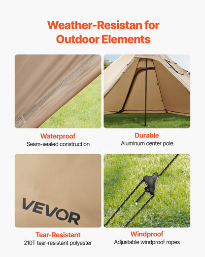 4-6 Person Hot Tent with Stove Jack | 4-Season Waterproof Tipi Camping Tent