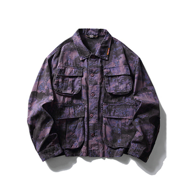 Men's Tie-Dye Camouflage Workwear Jacket – Street Style Outerwear