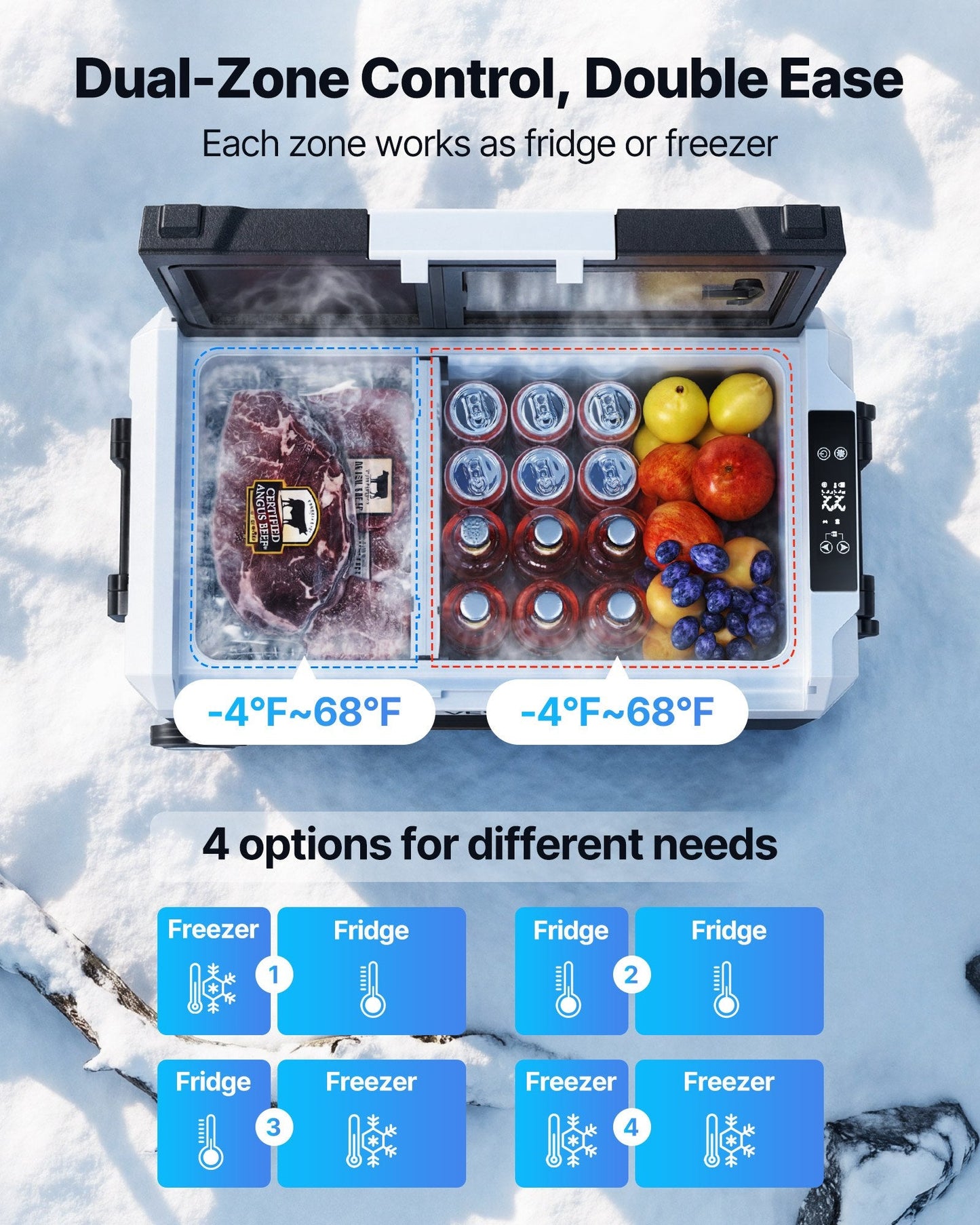 12V Portable Car Fridge Freezer 48QT | Dual Zone, Wheels & App Control