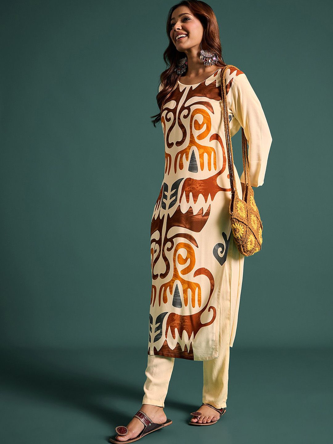 Abstract Printed Straight Kurta With Trousers