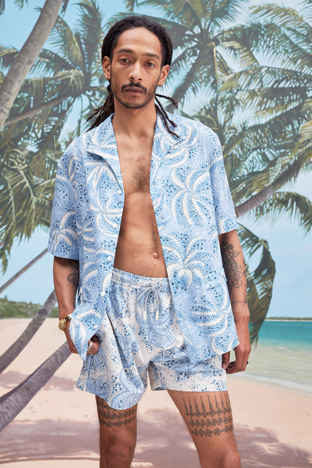 Palm Fronds Swim Trunks (Blue)